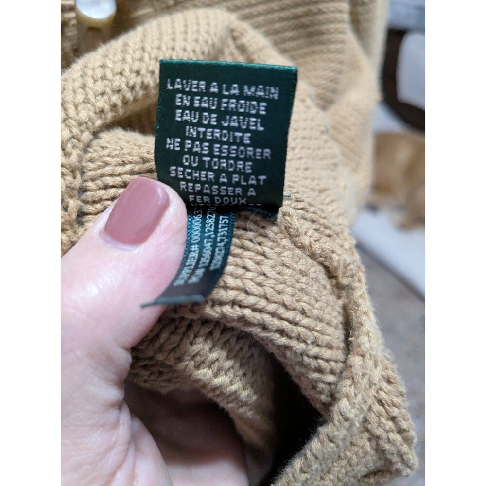 Lauren Ralph Lauren Camel Cotton V-Neck Sweater M - Picture 5 of 8